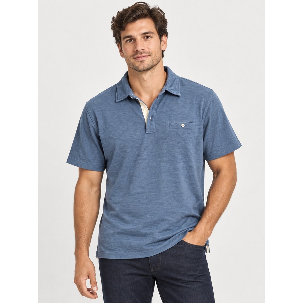 JACHS New York Mens XL Blue Short Sleeve Polo Shirt Chest Pocket Cotton Stretch